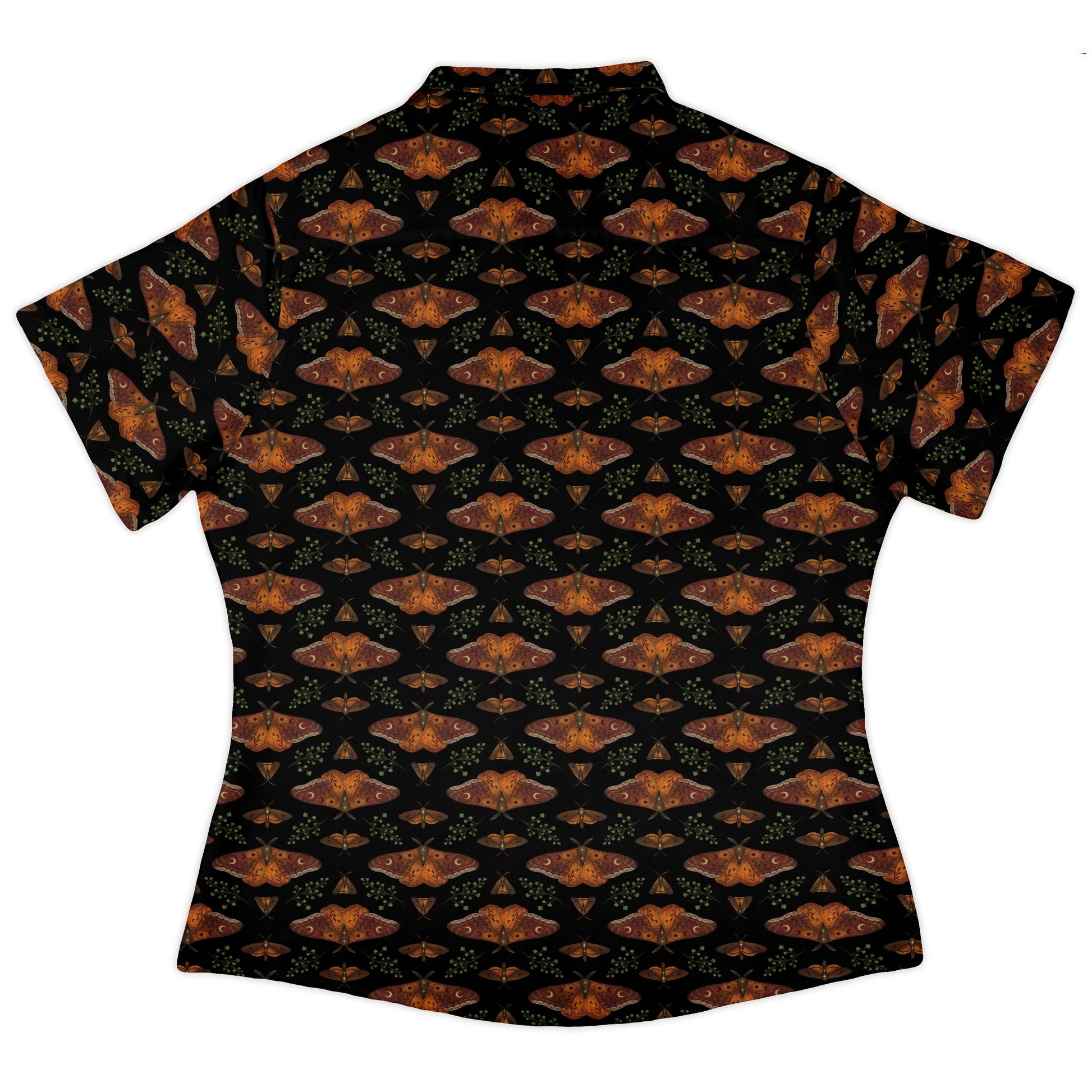 Autumn Underwing Moths Curvy Button Up Shirt womens back
