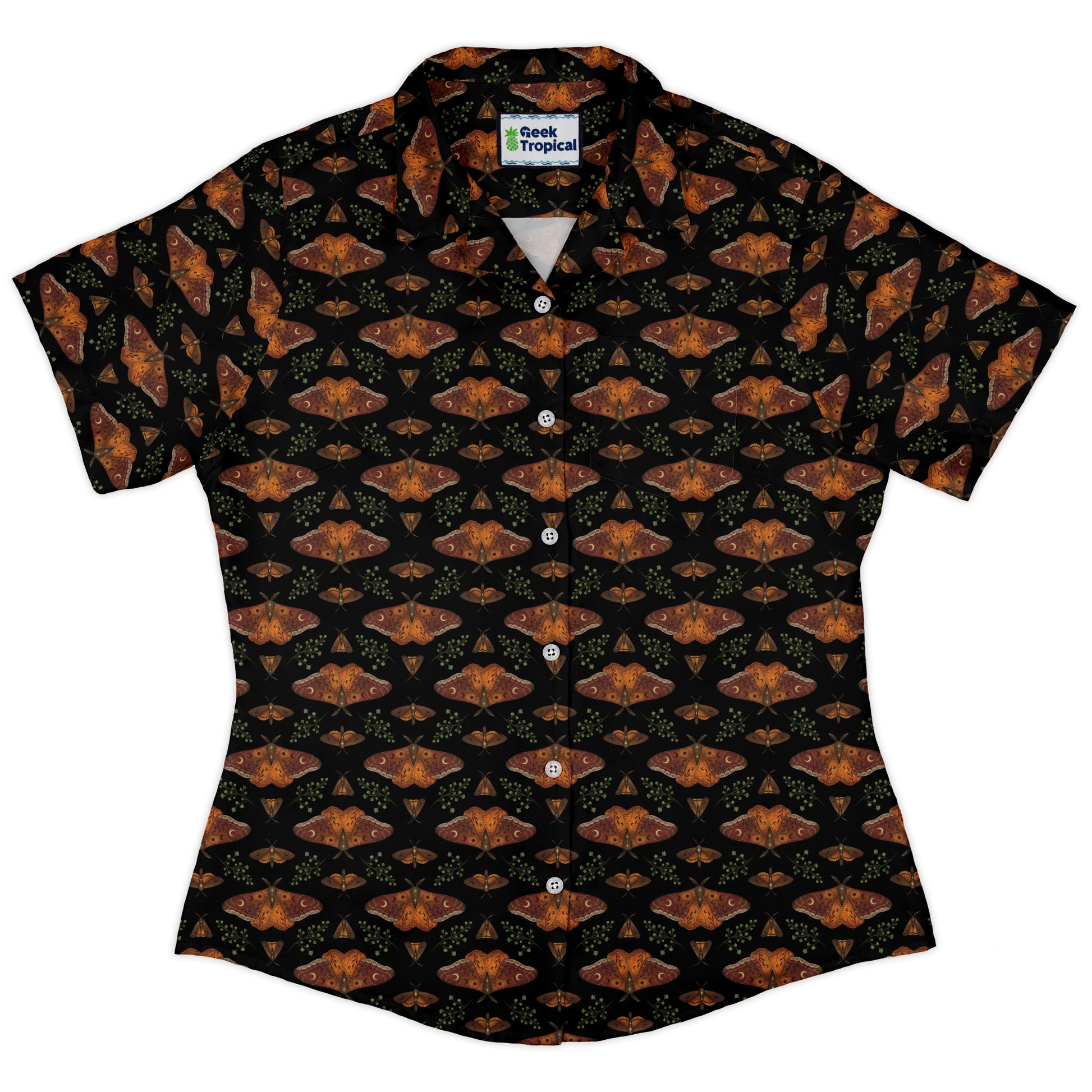 Autumn Underwing Moths Curvy Button Up Shirt womens front