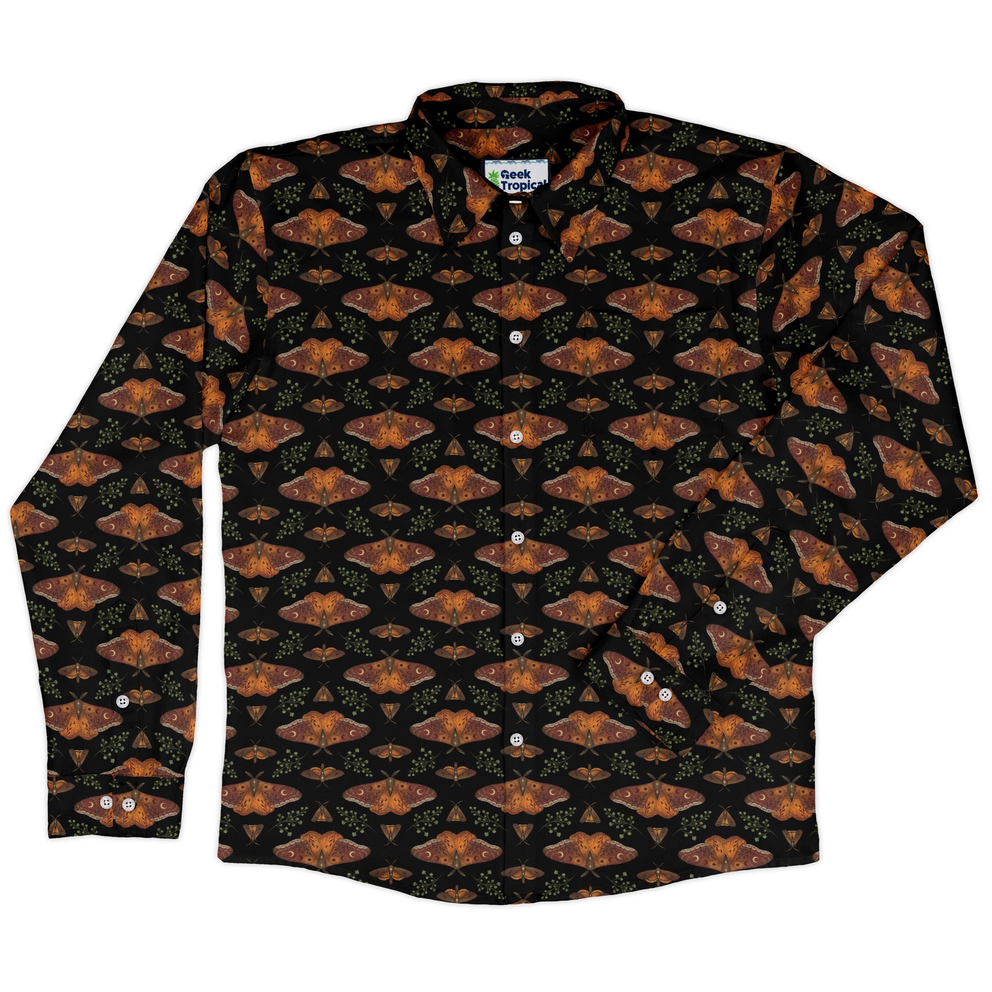 Autumn Underwing Moths Long Sleeve Button Up Shirt front