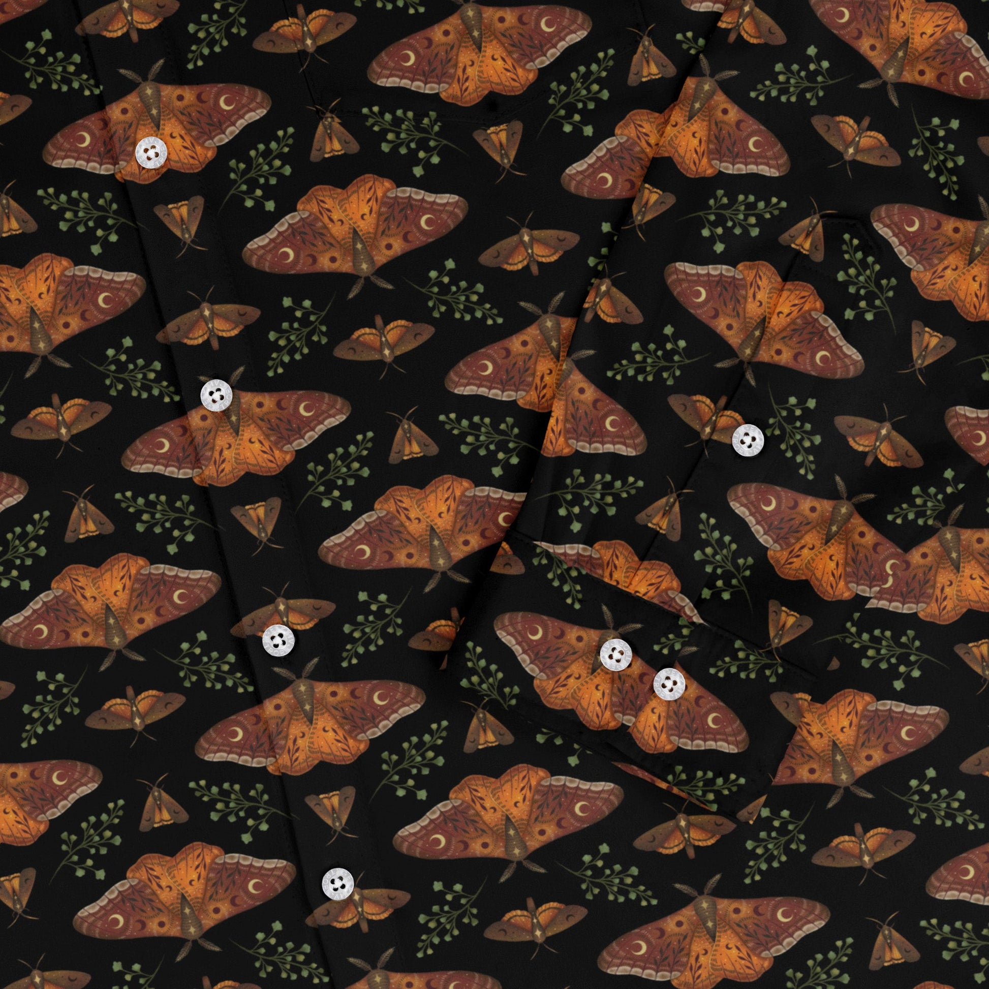 Autumn Underwing Moths Long Sleeve Button Up Shirt sleeve close