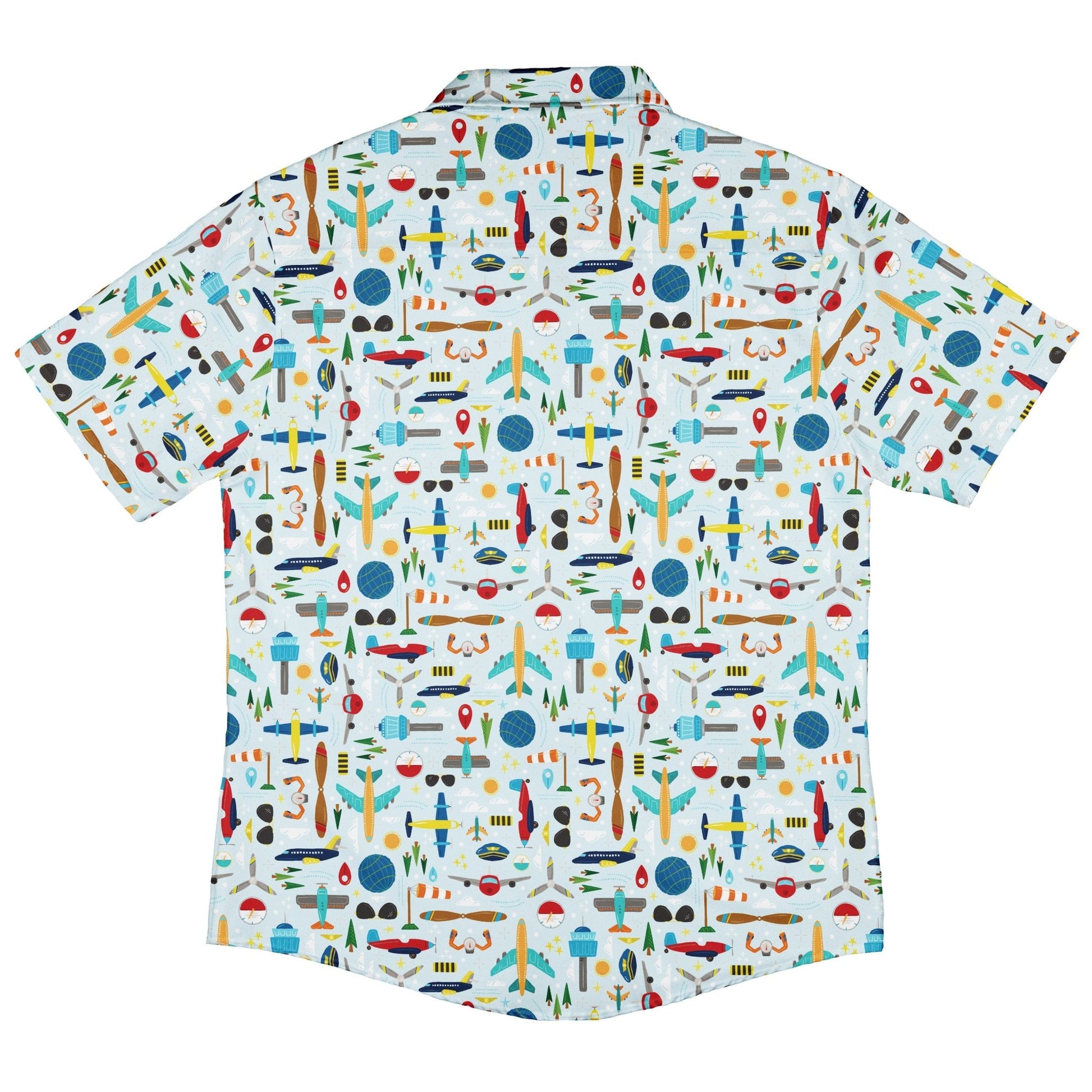 Aviation Adventure Button Up Shirt Geek Nerd adult sizing aviation print Design by Zirkus Design