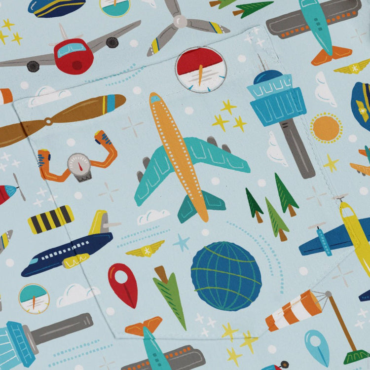 Aviation Adventure Button Up Shirt Geek Nerd adult sizing aviation print Design by Zirkus Design