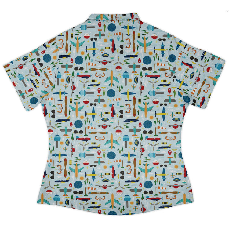 Aviation Adventure Curvy Button Up Shirt Geek Nerd aviation print Design by Zirkus Design q225