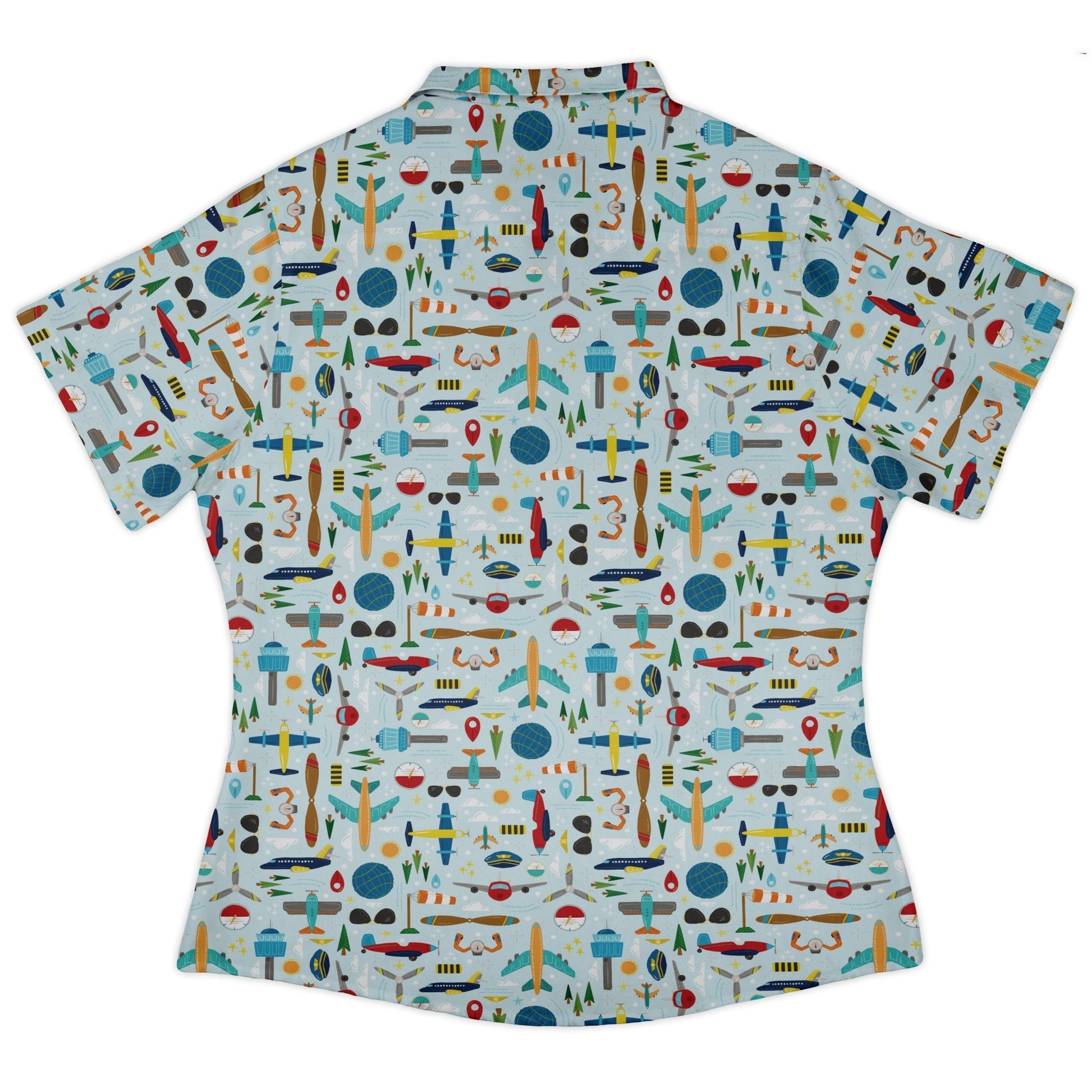 Aviation Adventure Curvy Button Up Shirt Geek Nerd aviation print Design by Zirkus Design q225