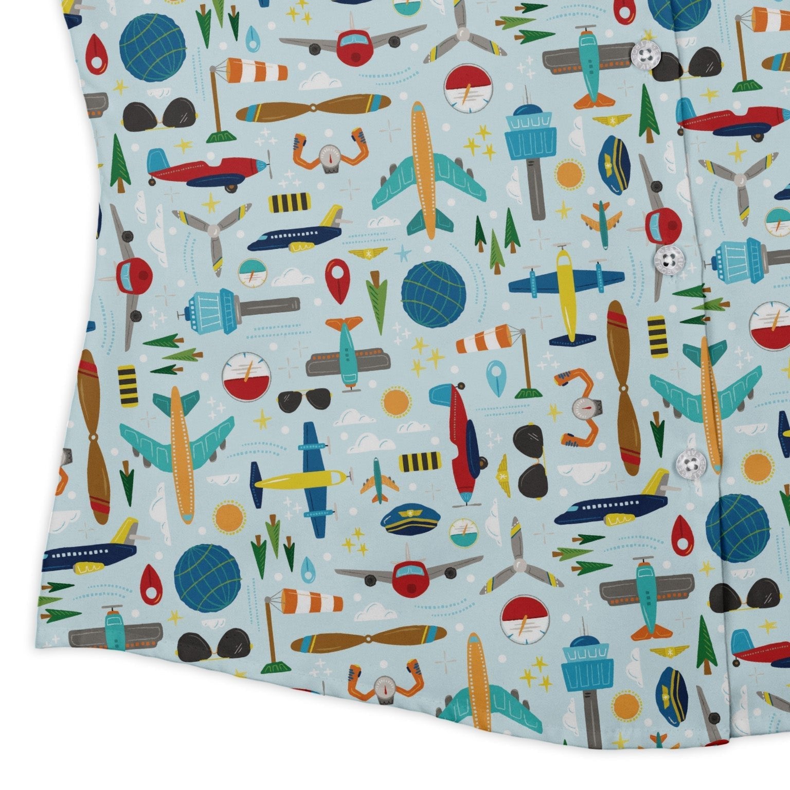 Aviation Adventure Curvy Button Up Shirt Geek Nerd aviation print Design by Zirkus Design q225