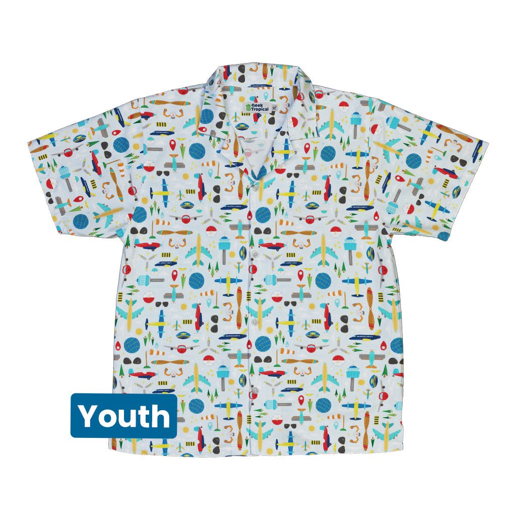 Aviation Adventure Youth Hawaiian Shirt Geek Nerd aviation print Design by Zirkus Design q225