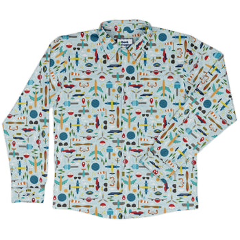 Aviation Adventure Long Sleeve Button Up Shirt Geek Nerd adult sizing aviation print Design by Zirkus Design