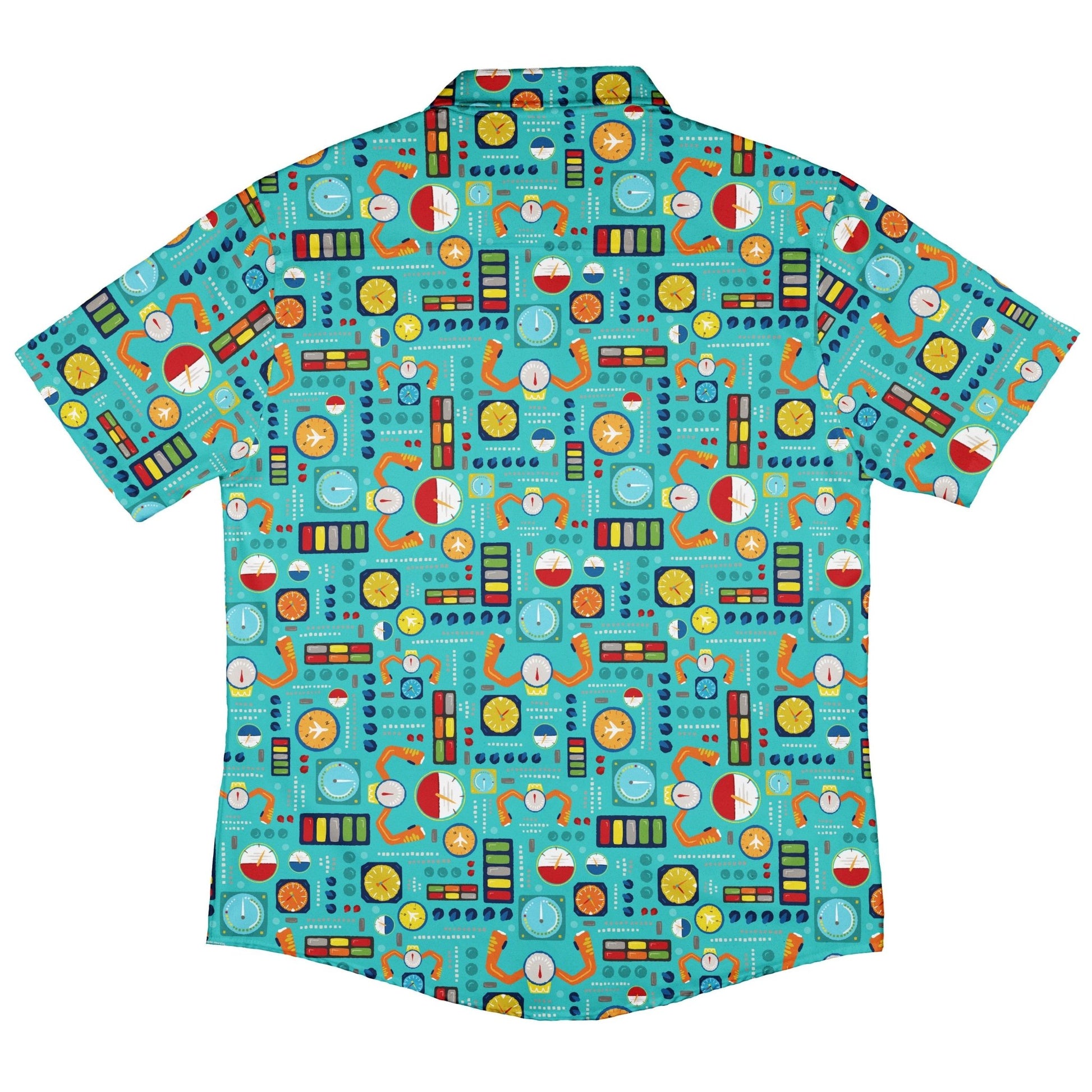 Aviation Adventure instrument Button Up Shirt Geek Nerd adult sizing aviation print Design by Zirkus Design