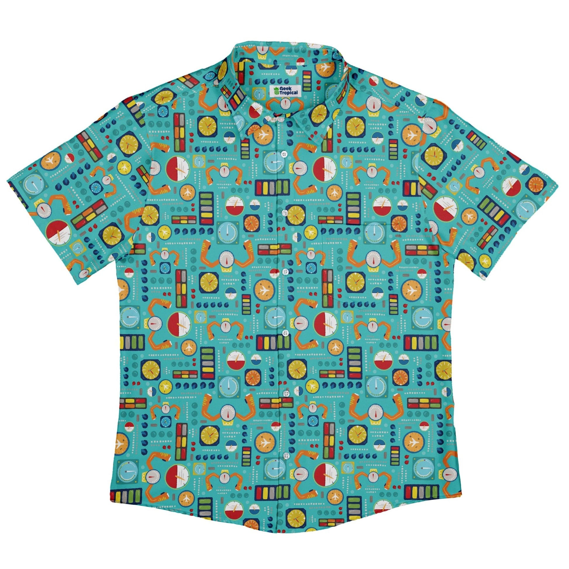 Aviation Adventure instrument Button Up Shirt Geek Nerd adult sizing aviation print Design by Zirkus Design