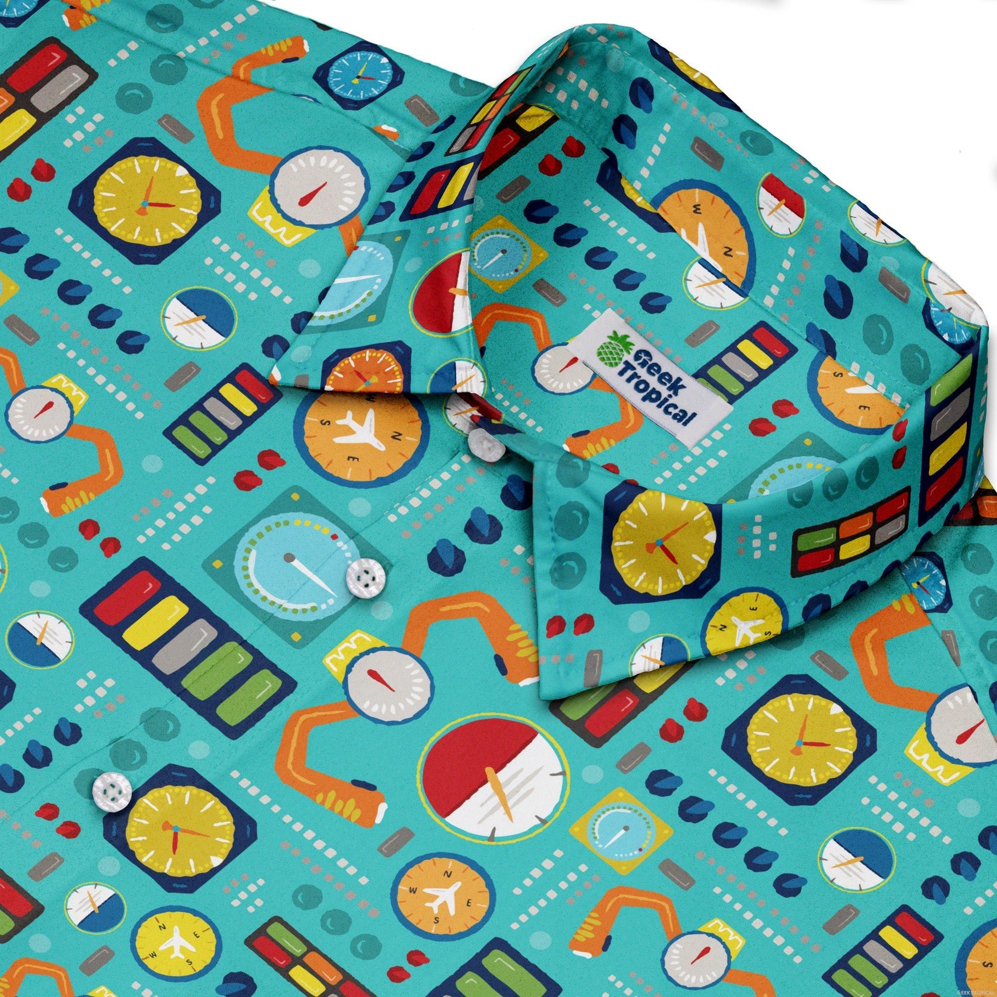 Aviation Adventure instrument Button Up Shirt Geek Nerd adult sizing aviation print Design by Zirkus Design