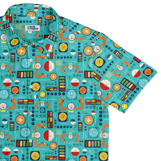 Aviation Adventure instrument Button Up Shirt Geek Nerd adult sizing aviation print Design by Zirkus Design