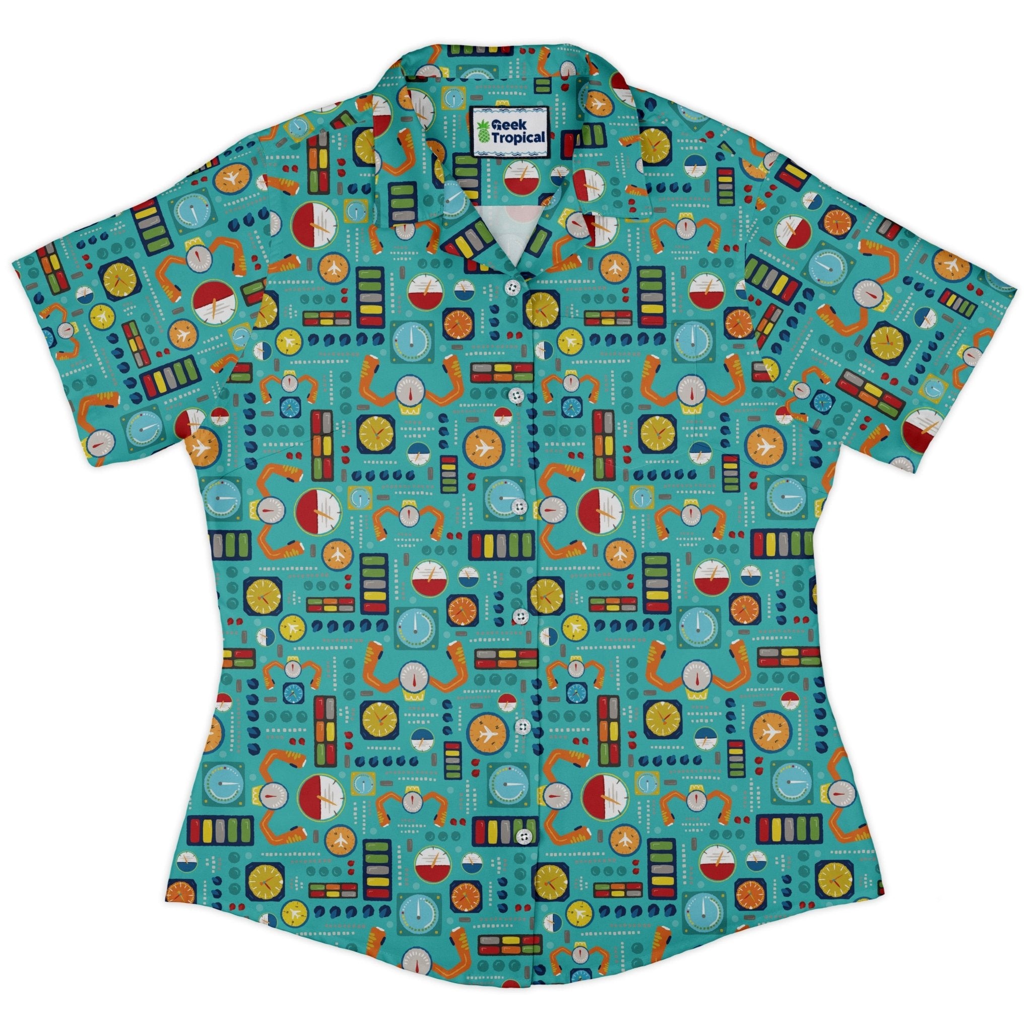 Aviation Adventure instrument Curvy Button Up Shirt Geek Nerd aviation print Design by Zirkus Design q225