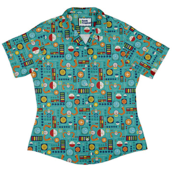 Aviation Adventure instrument Curvy Button Up Shirt Geek Nerd aviation print Design by Zirkus Design q225