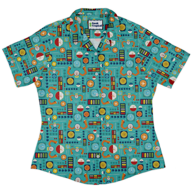Aviation Adventure instrument Curvy Button Up Shirt Geek Nerd aviation print Design by Zirkus Design q225