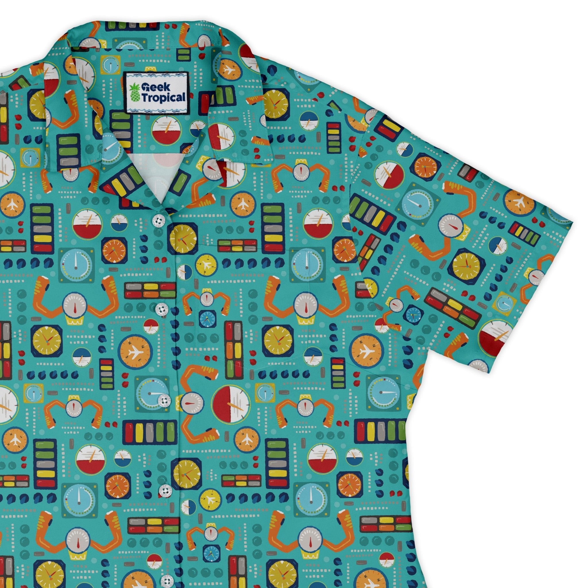 Aviation Adventure instrument Curvy Button Up Shirt Geek Nerd aviation print Design by Zirkus Design q225