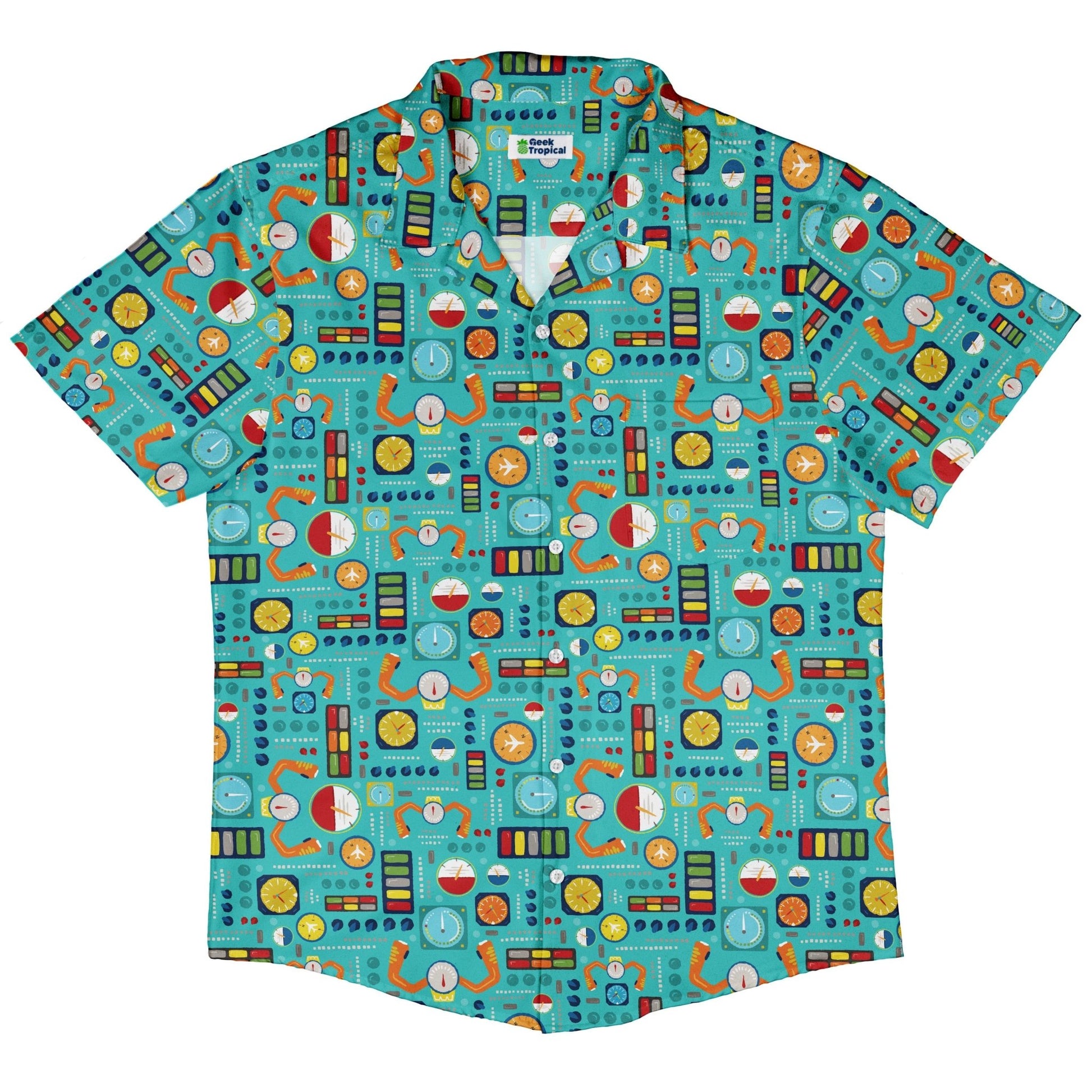 Aviation Adventure instrument Button Up Shirt Geek Nerd adult sizing aviation print Design by Zirkus Design