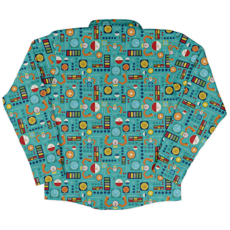 Aviation Adventure instrument Long Sleeve Button Up Shirt Geek Nerd adult sizing aviation print Design by Zirkus Design