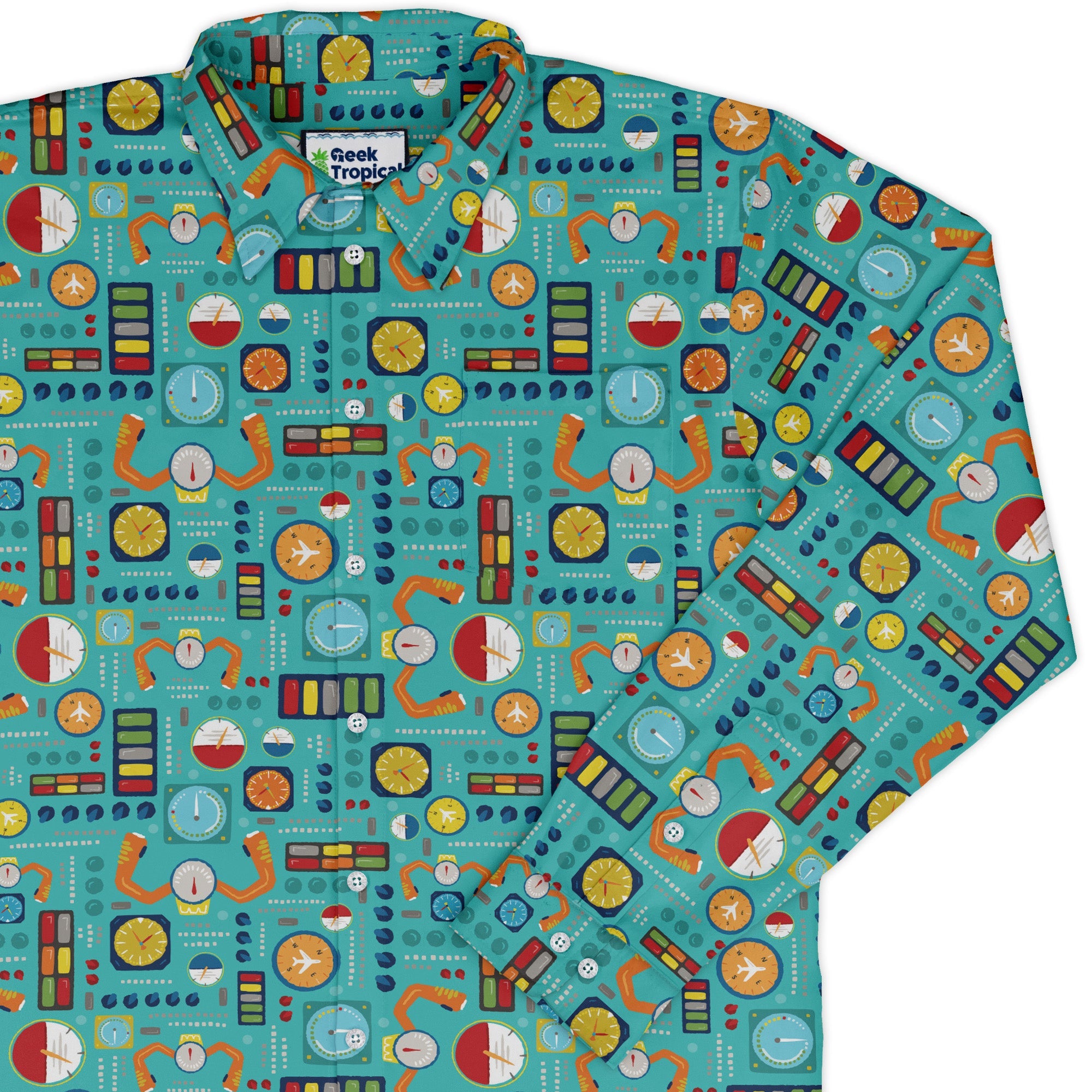 Aviation Adventure instrument Long Sleeve Button Up Shirt