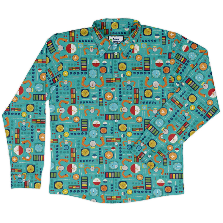 Aviation Adventure instrument Long Sleeve Button Up Shirt Geek Nerd adult sizing aviation print Design by Zirkus Design