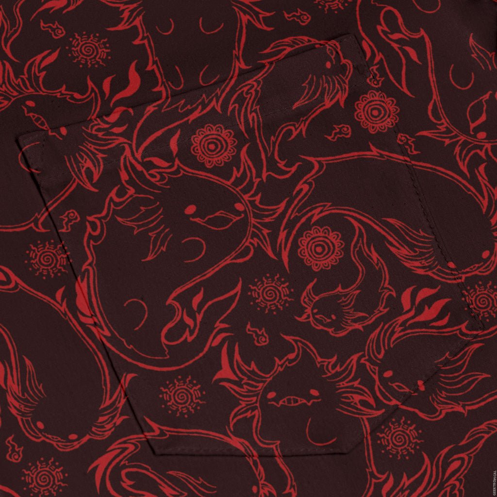 Axolotl Firebending Salamanders Long Sleeve Button Up Shirt Geek Nerd adult sizing Anime Design by Ardi Tong