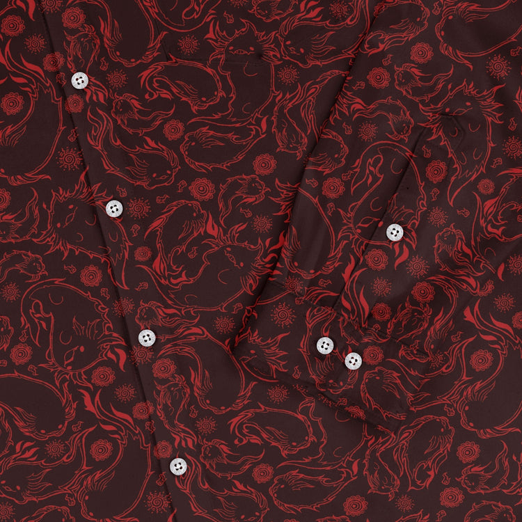 Axolotl Firebending Salamanders Long Sleeve Button Up Shirt Geek Nerd adult sizing Anime Design by Ardi Tong