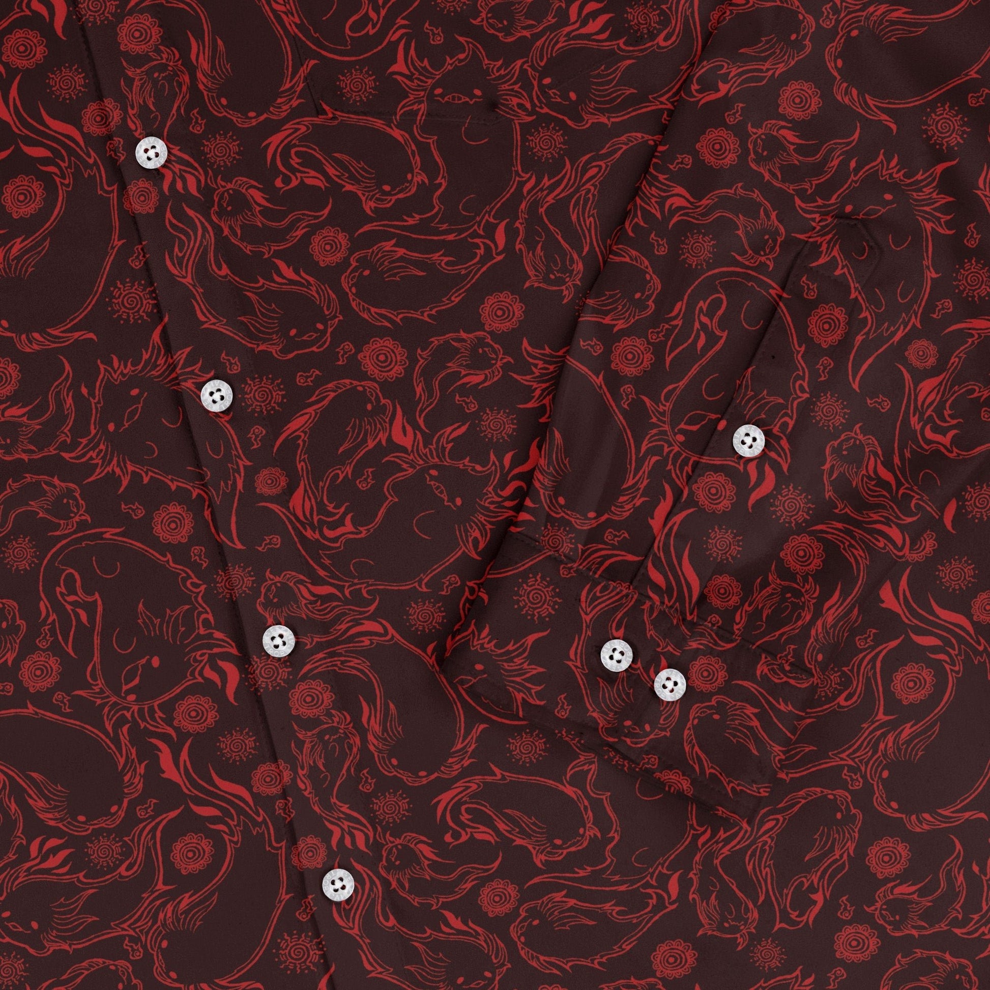 Axolotl Firebending Salamanders Long Sleeve Button Up Shirt Geek Nerd adult sizing Anime Design by Ardi Tong