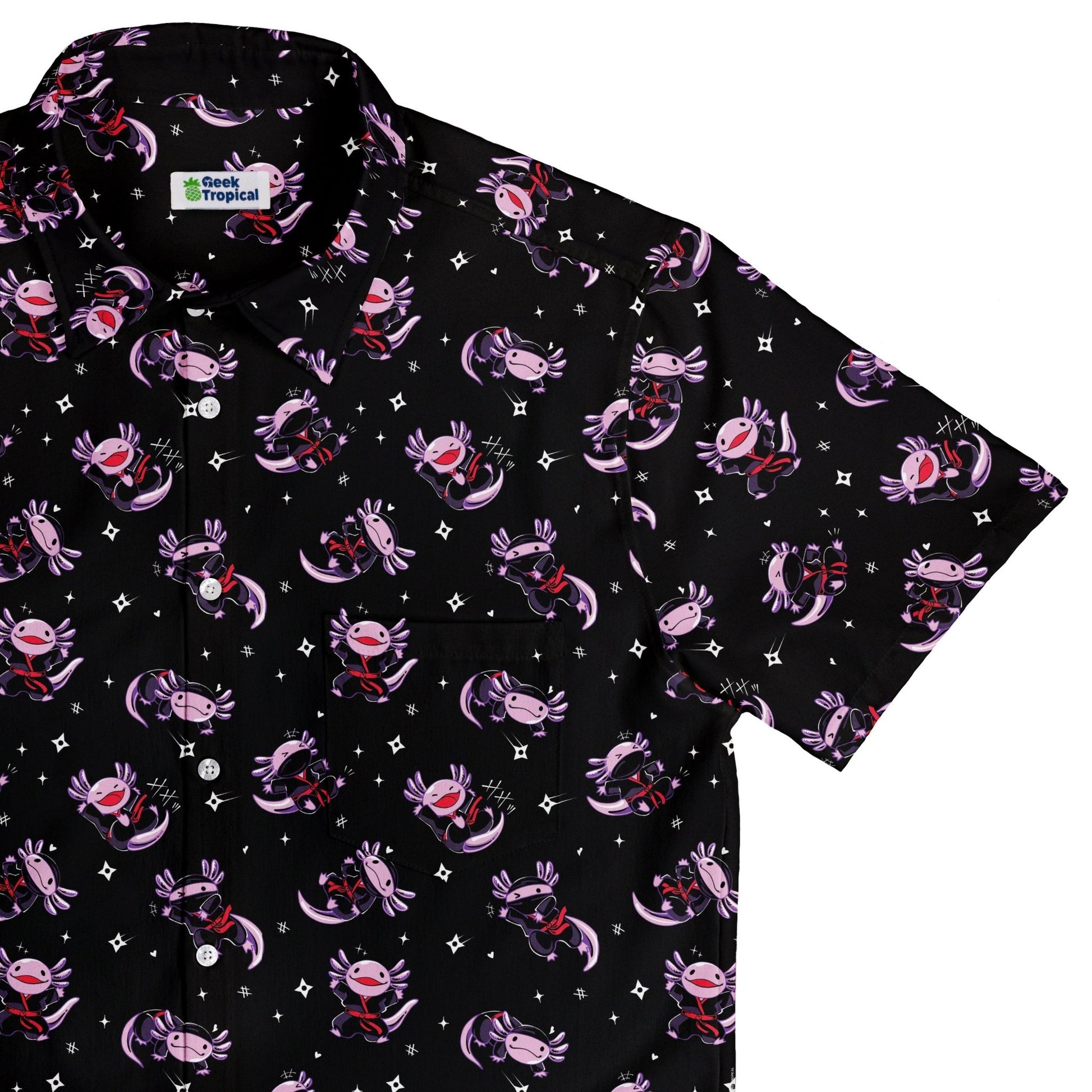 Axolotl Ninjas Button Up Shirt Geek Nerd 0925 adult sizing All Adult Button Up Shirts
