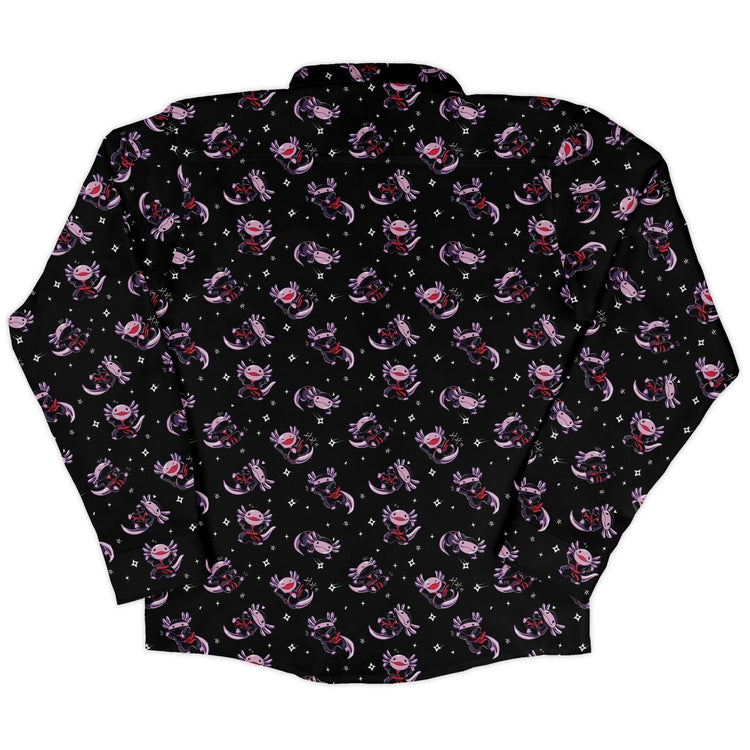 Axolotl Ninjas Long Sleeve Button Up Shirt Geek Nerd 0925 adult sizing All Adult Button Up Shirts