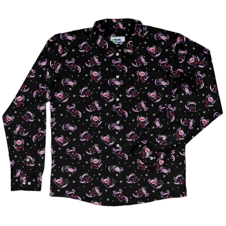 Axolotl Ninjas Long Sleeve Button Up Shirt Geek Nerd 0925 adult sizing All Adult Button Up Shirts