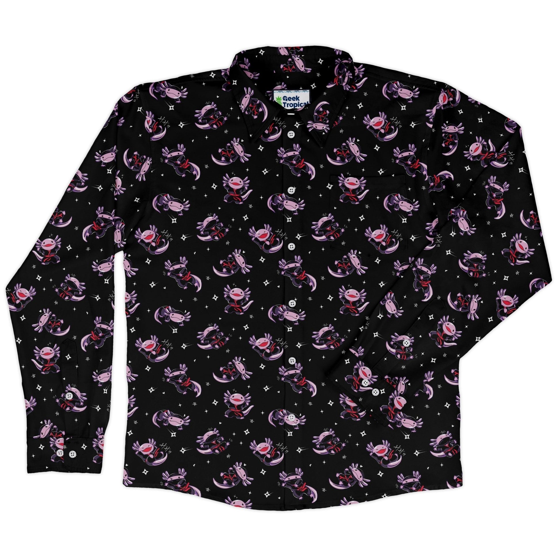 Axolotl Ninjas Long Sleeve Button Up Shirt Geek Nerd 0925 adult sizing All Adult Button Up Shirts