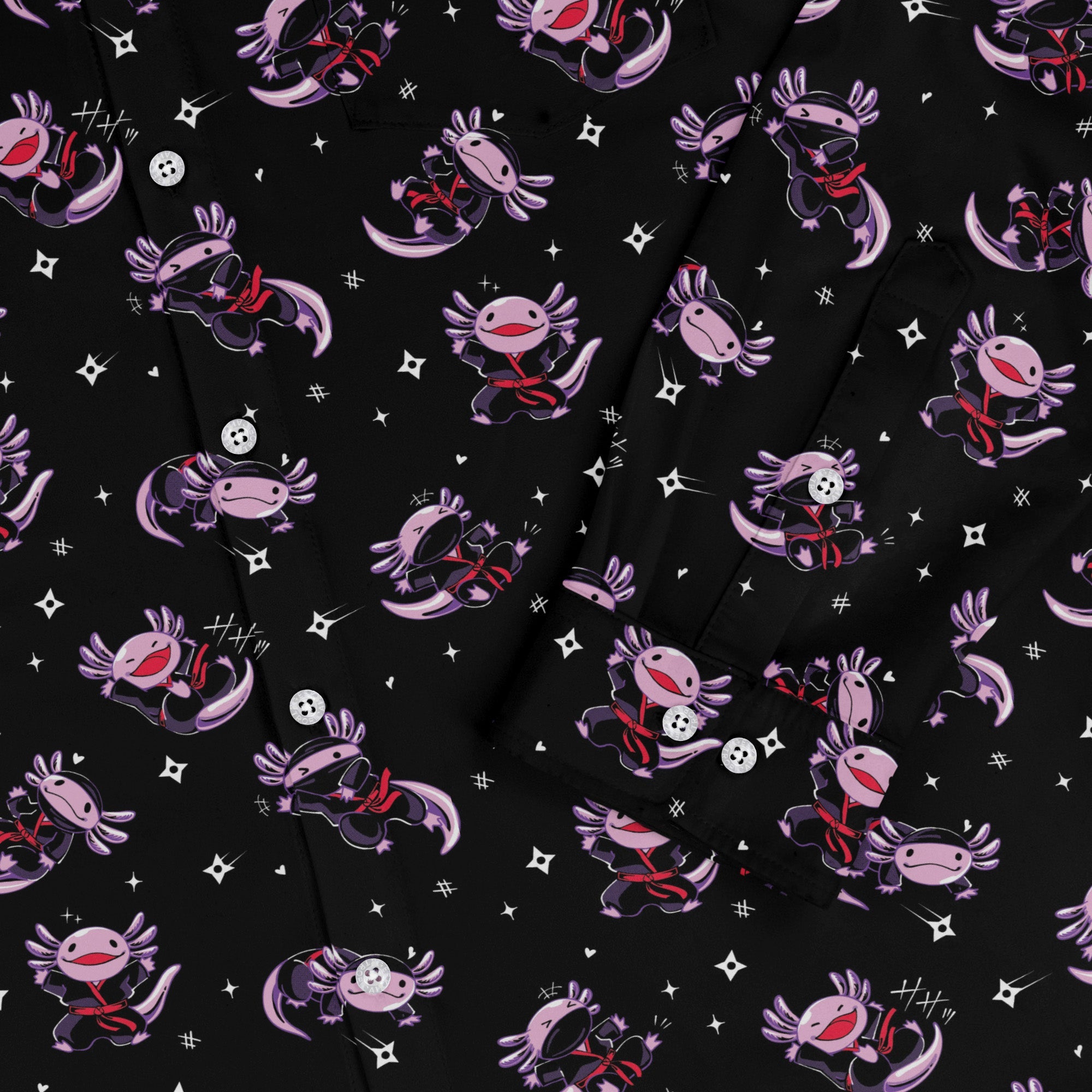 Axolotl Ninjas Long Sleeve Button Up Shirt Geek Nerd 0925 adult sizing All Adult Button Up Shirts