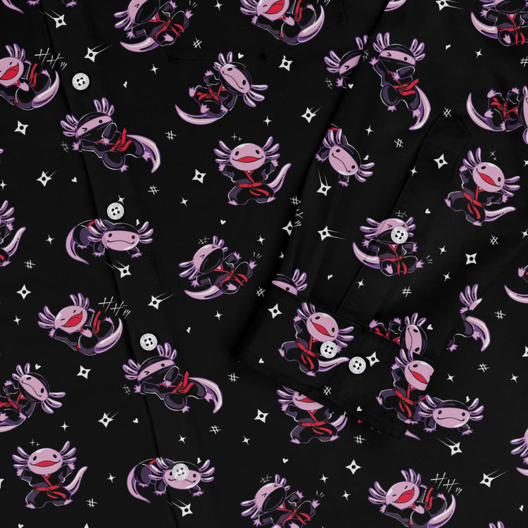 Axolotl Ninjas Long Sleeve Button Up Shirt Geek Nerd 0925 adult sizing All Adult Button Up Shirts