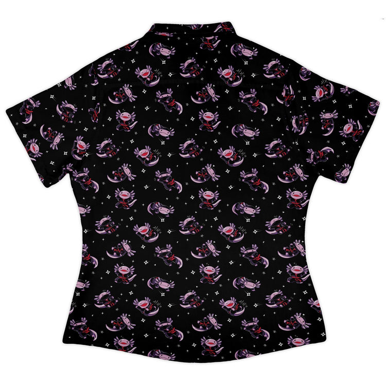 Axolotl Ninjas Curvy Button Up Shirt Geek Nerd 0925 All Adult Button Up Shirts Animal Patterns