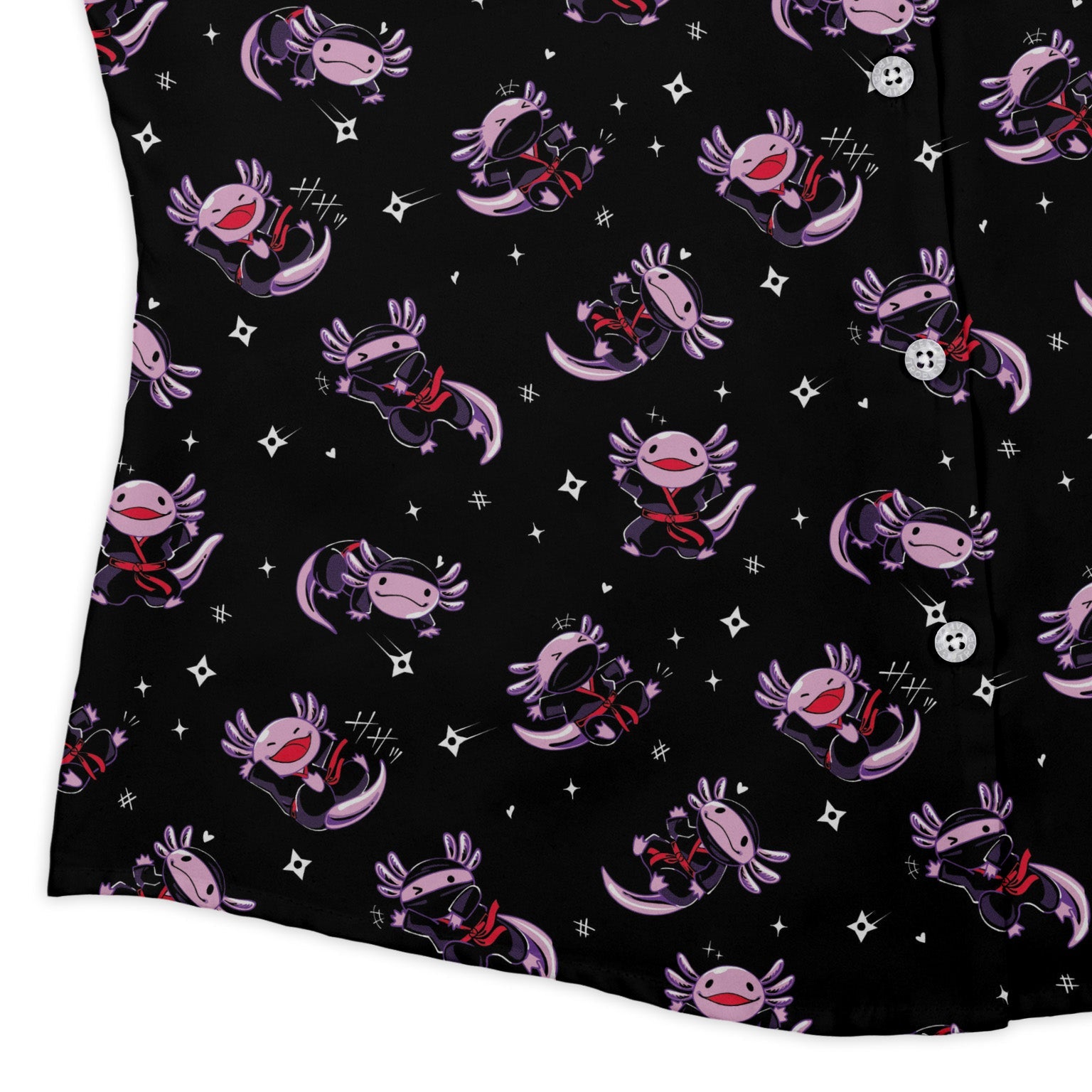 Axolotl Ninjas Curvy Button Up Shirt Geek Nerd 0925 All Adult Button Up Shirts Animal Patterns