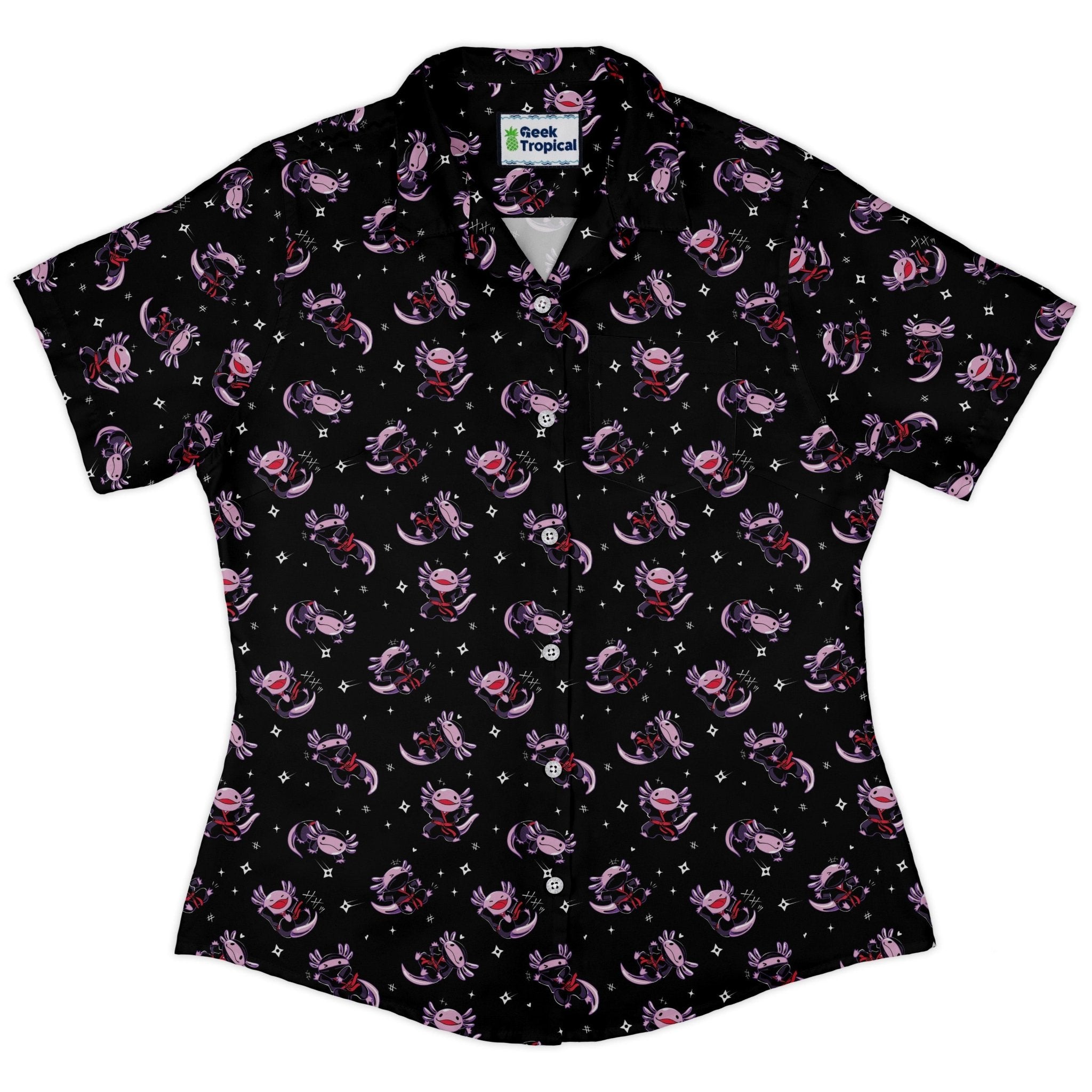 Axolotl Ninjas Curvy Button Up Shirt Geek Nerd 0925 All Adult Button Up Shirts Animal Patterns