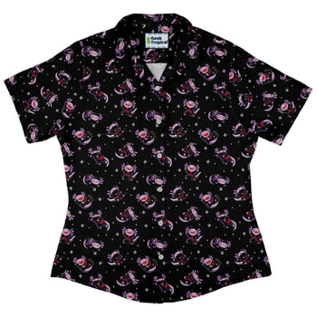 Axolotl Ninjas Curvy Button Up Shirt Geek Nerd 0925 All Adult Button Up Shirts Animal Patterns