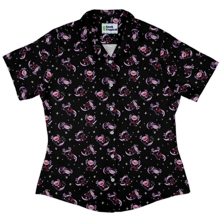 Axolotl Ninjas Curvy Button Up Shirt Geek Nerd 0925 All Adult Button Up Shirts Animal Patterns