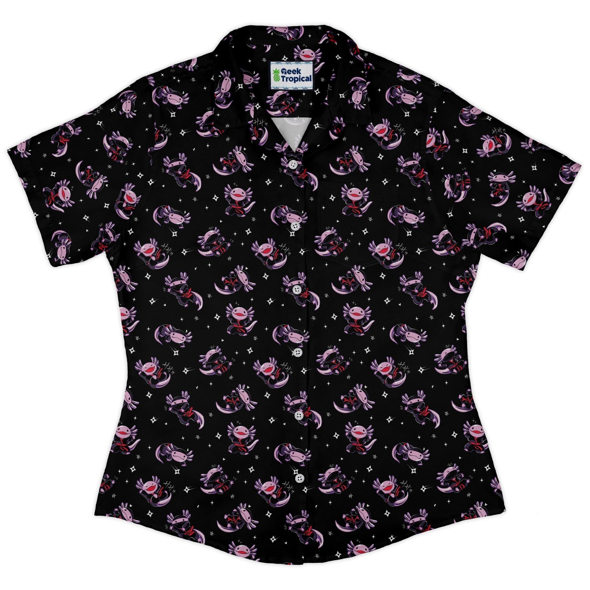 Axolotl Ninjas Curvy Button Up Shirt Geek Nerd 0925 All Adult Button Up Shirts Animal Patterns