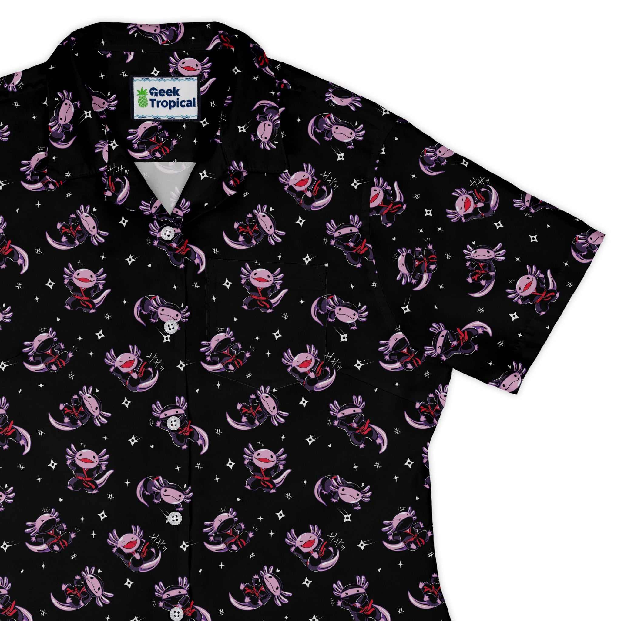 Axolotl Ninjas Curvy Button Up Shirt Geek Nerd 0925 All Adult Button Up Shirts Animal Patterns