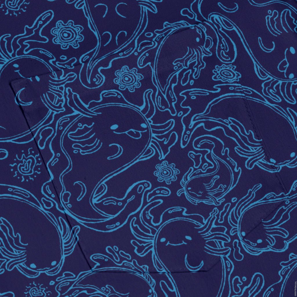 Axolotl Waterbending Salamanders Long Sleeve Button Up Shirt Geek Nerd adult sizing Anime Design by Ardi Tong