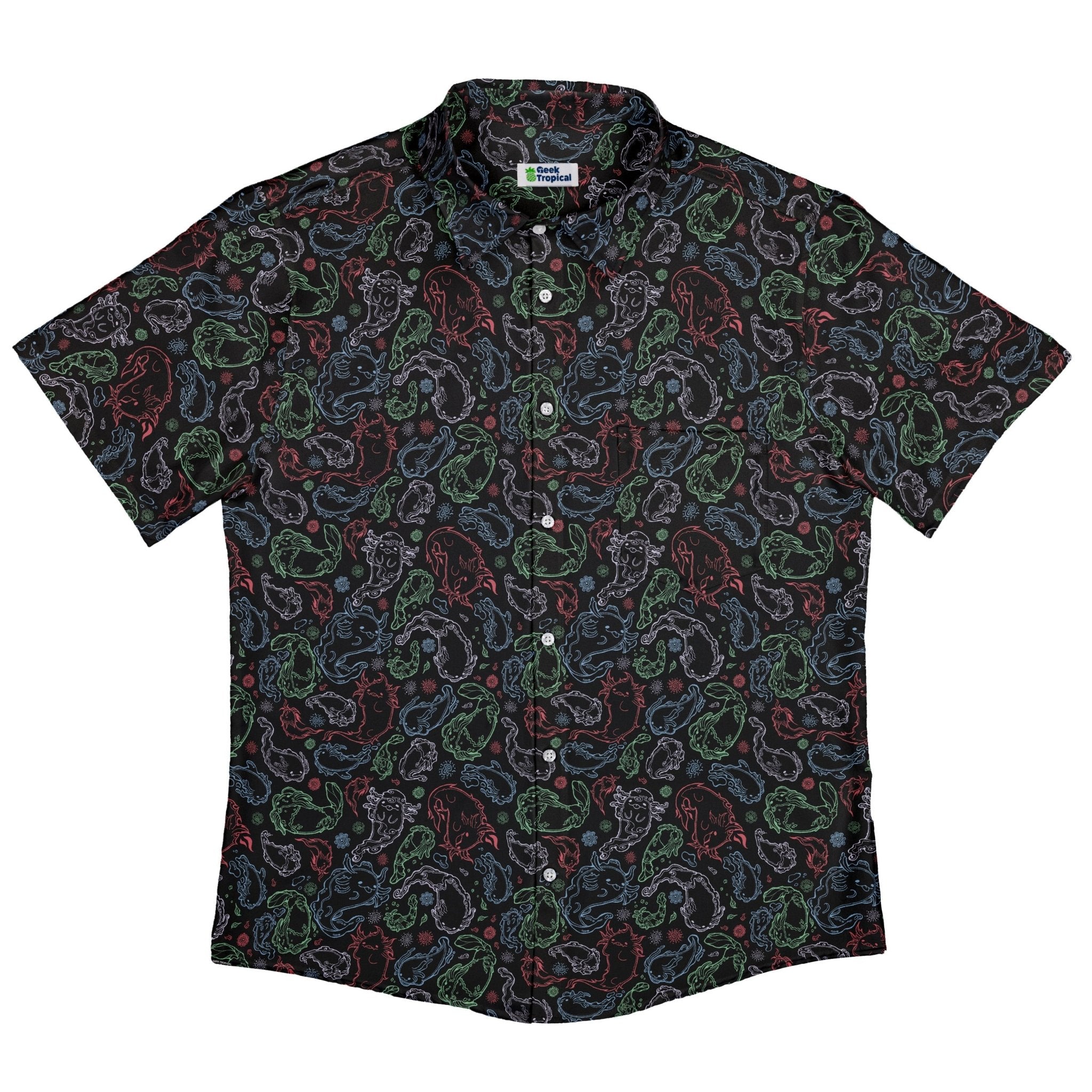 Axolotl Avatar State Button Up Shirt Geek Nerd adult sizing anime Design by Ardi Tong