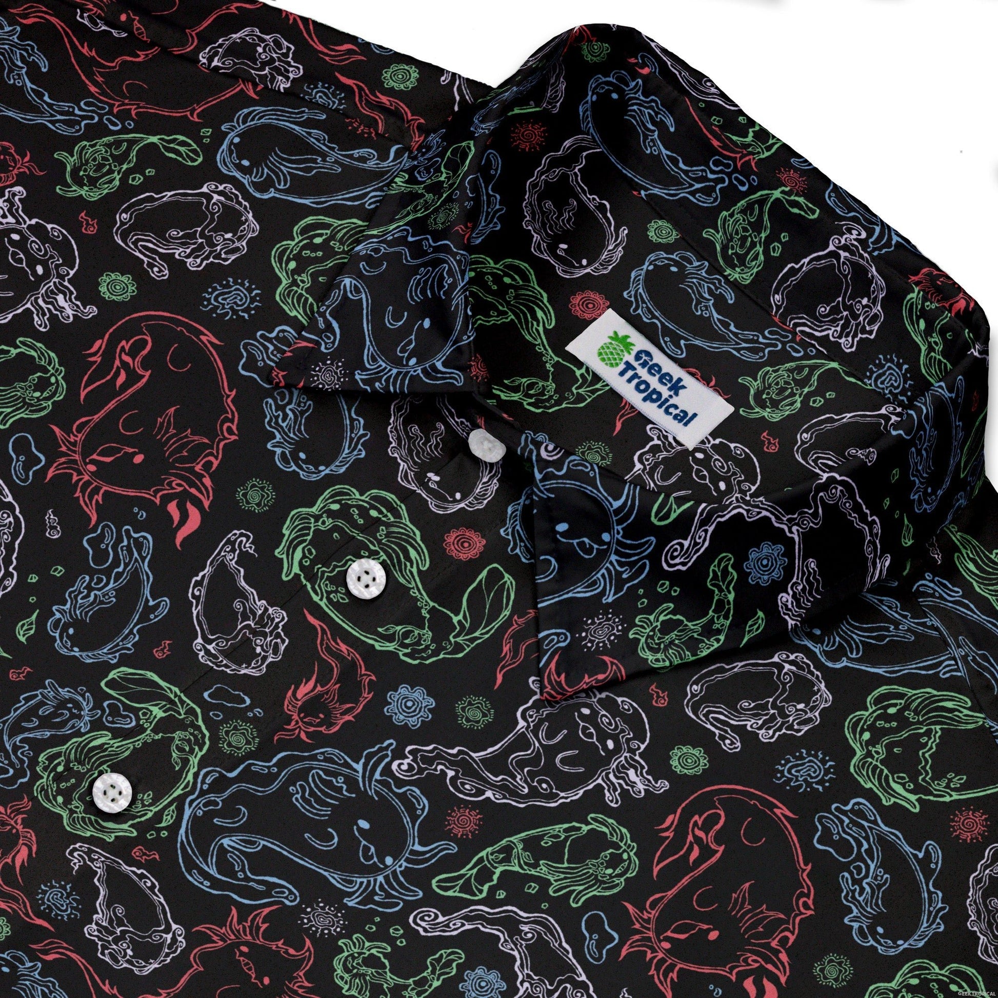 Axolotl Avatar State Button Up Shirt Geek Nerd adult sizing anime Design by Ardi Tong