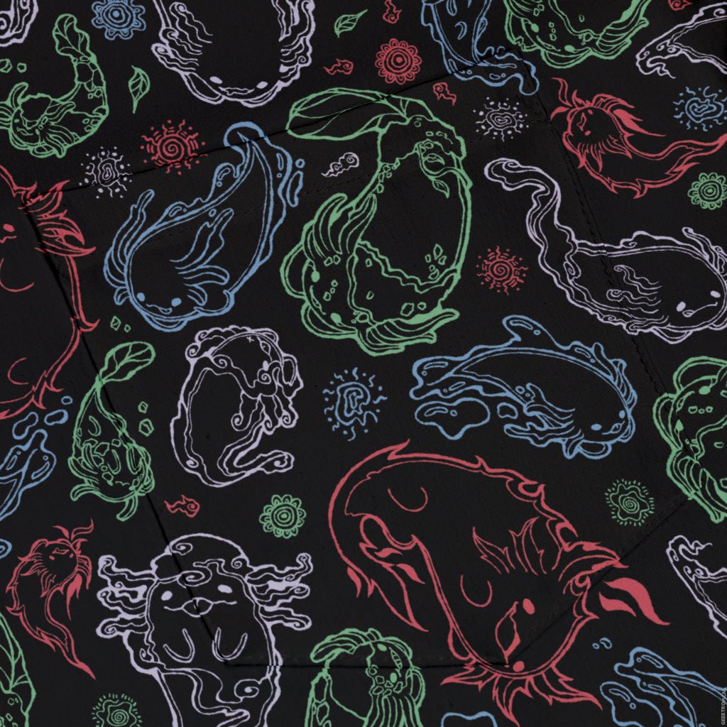 Axolotl Avatar State Button Up Shirt Geek Nerd adult sizing anime Design by Ardi Tong