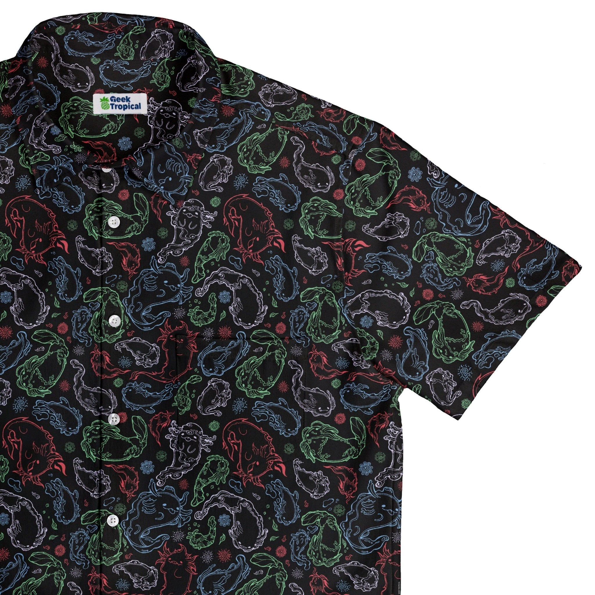 Axolotl Avatar State Button Up Shirt Geek Nerd adult sizing anime Design by Ardi Tong