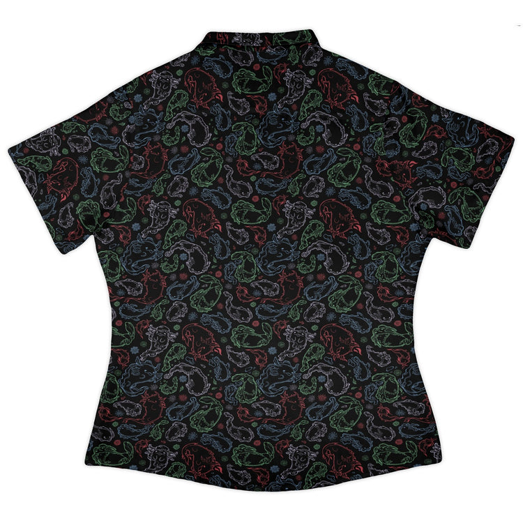 Axolotl Avatar State Curvy Button Up Shirt Geek Nerd anime Design by Ardi Tong q225