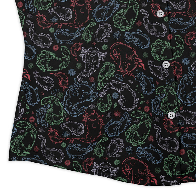Axolotl Avatar State Curvy Button Up Shirt Geek Nerd anime Design by Ardi Tong q225