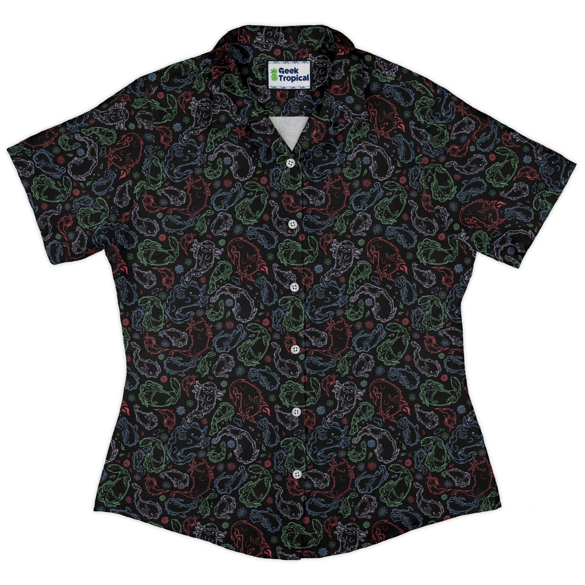 Axolotl Avatar State Curvy Button Up Shirt Geek Nerd anime Design by Ardi Tong q225