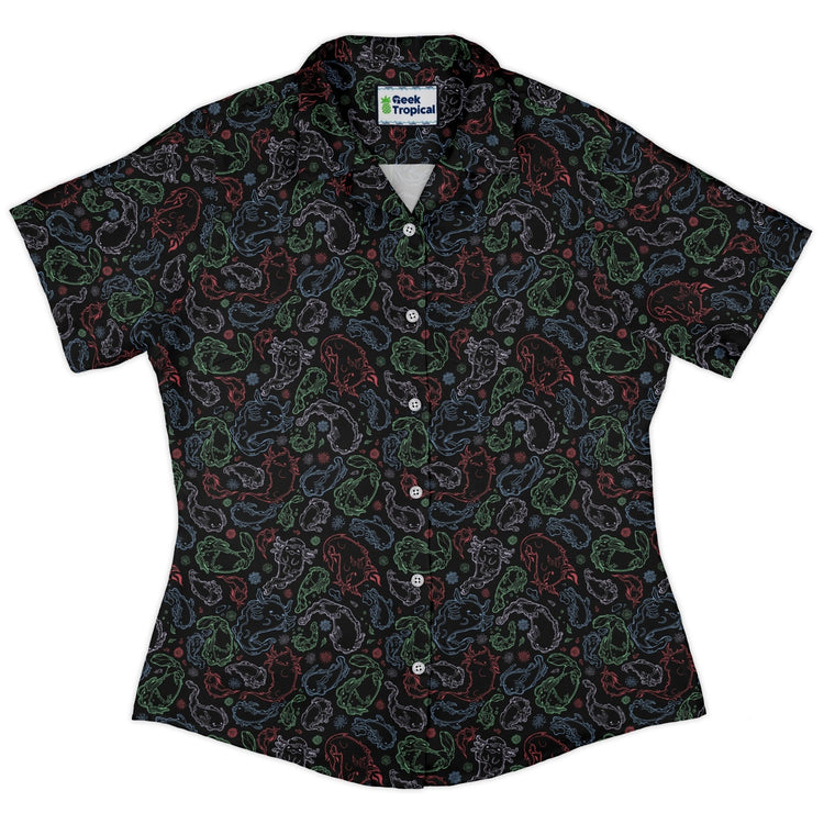 Axolotl Avatar State Curvy Button Up Shirt Geek Nerd anime Design by Ardi Tong q225