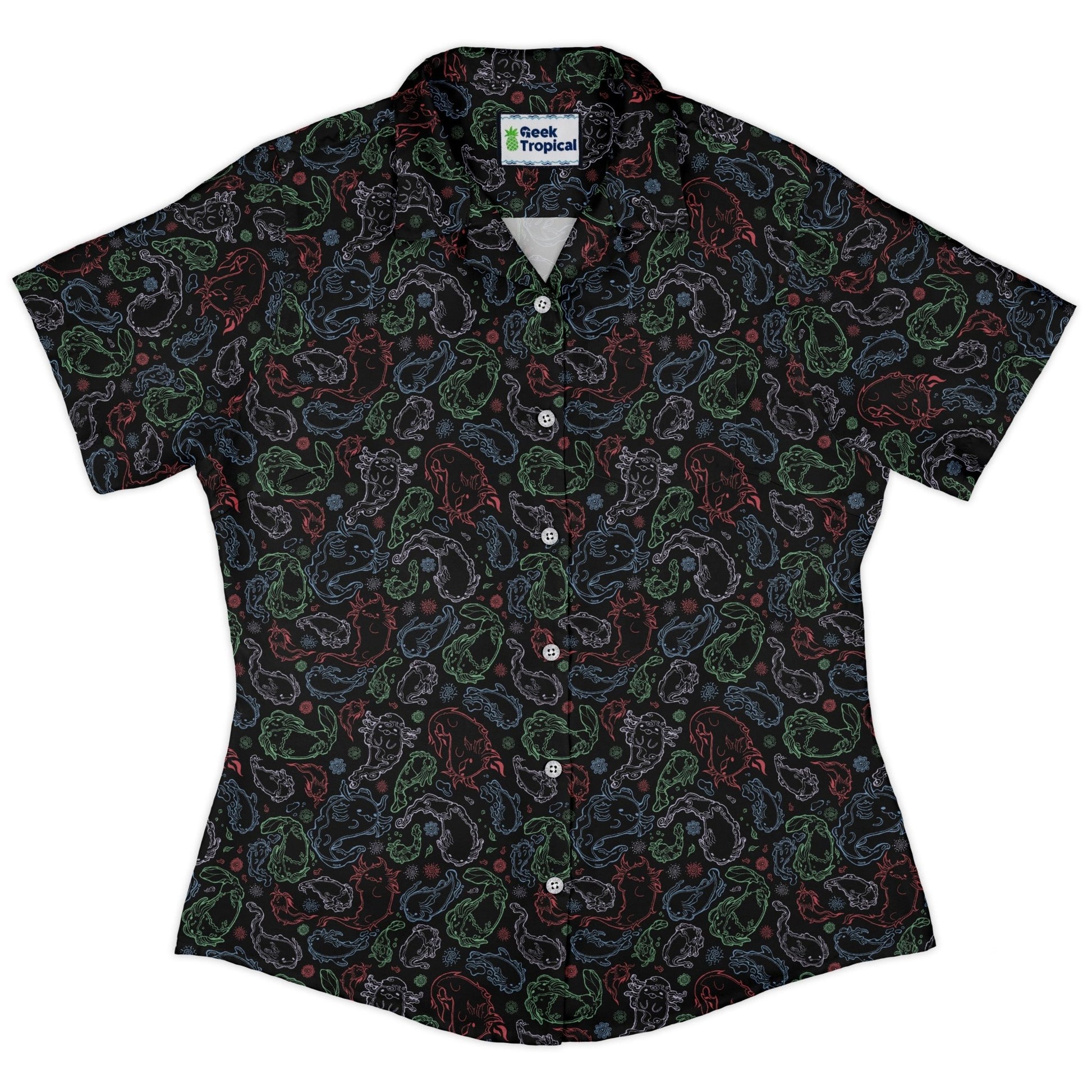 Axolotl Avatar State Curvy Button Up Shirt Geek Nerd anime Design by Ardi Tong q225