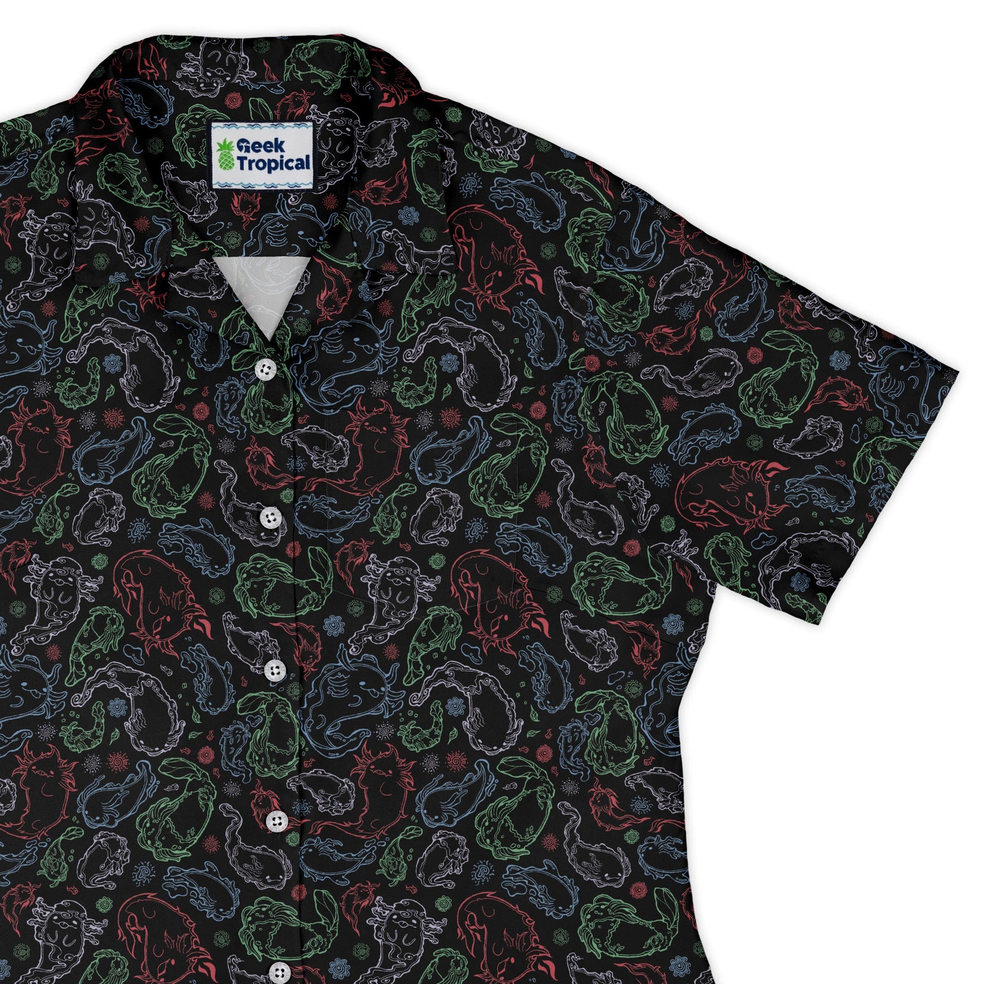 Axolotl Avatar State Curvy Button Up Shirt Geek Nerd anime Design by Ardi Tong q225